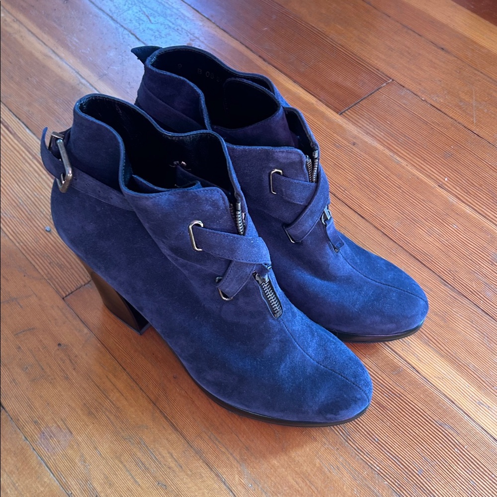 Robert Clergerie Paris heeled ankle boots marine leather NIB made in France